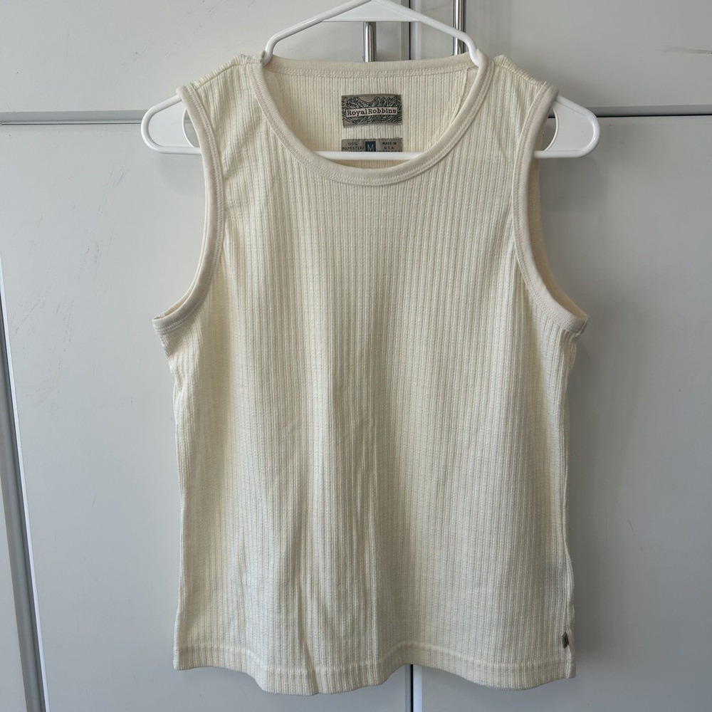 Royal Robbins Womens Ribbed Knit Tank Top Cream Ivory Scoop Neck Size M USA Made